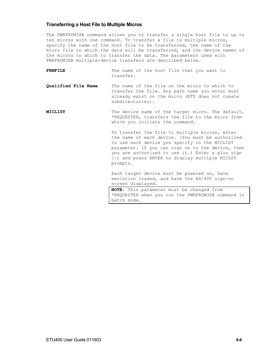 Micro-to-micro transfers, The pcfrompc command | Nlynx ETU400 User Manual | Page 110 / 314