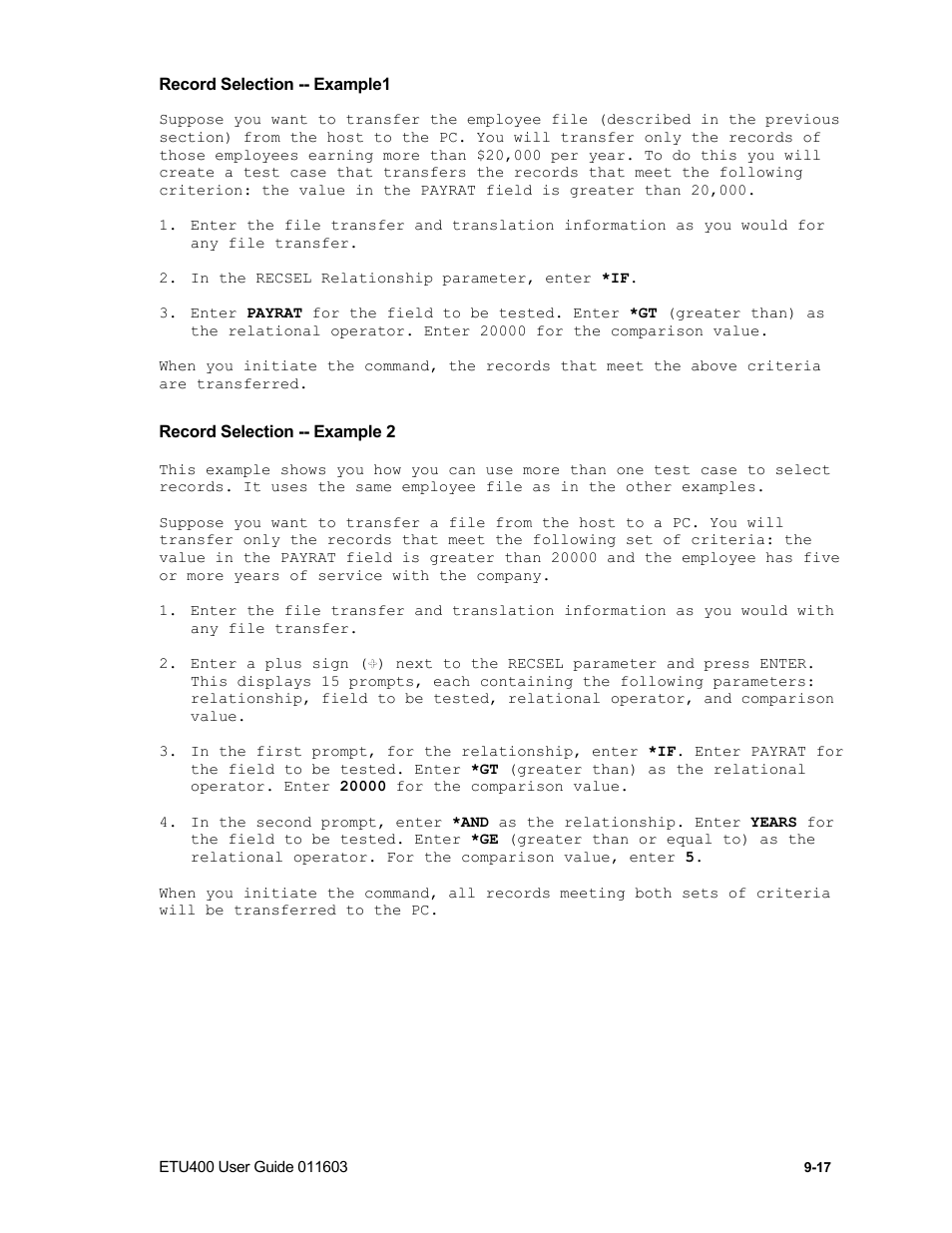 Entry and exit programs, Example | Nlynx ETU400 User Manual | Page 121 / 314