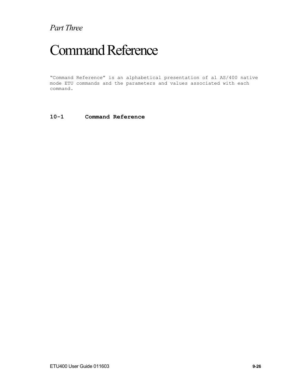 Etu command reference, Command reference, Part three | Nlynx ETU400 User Manual | Page 130 / 314