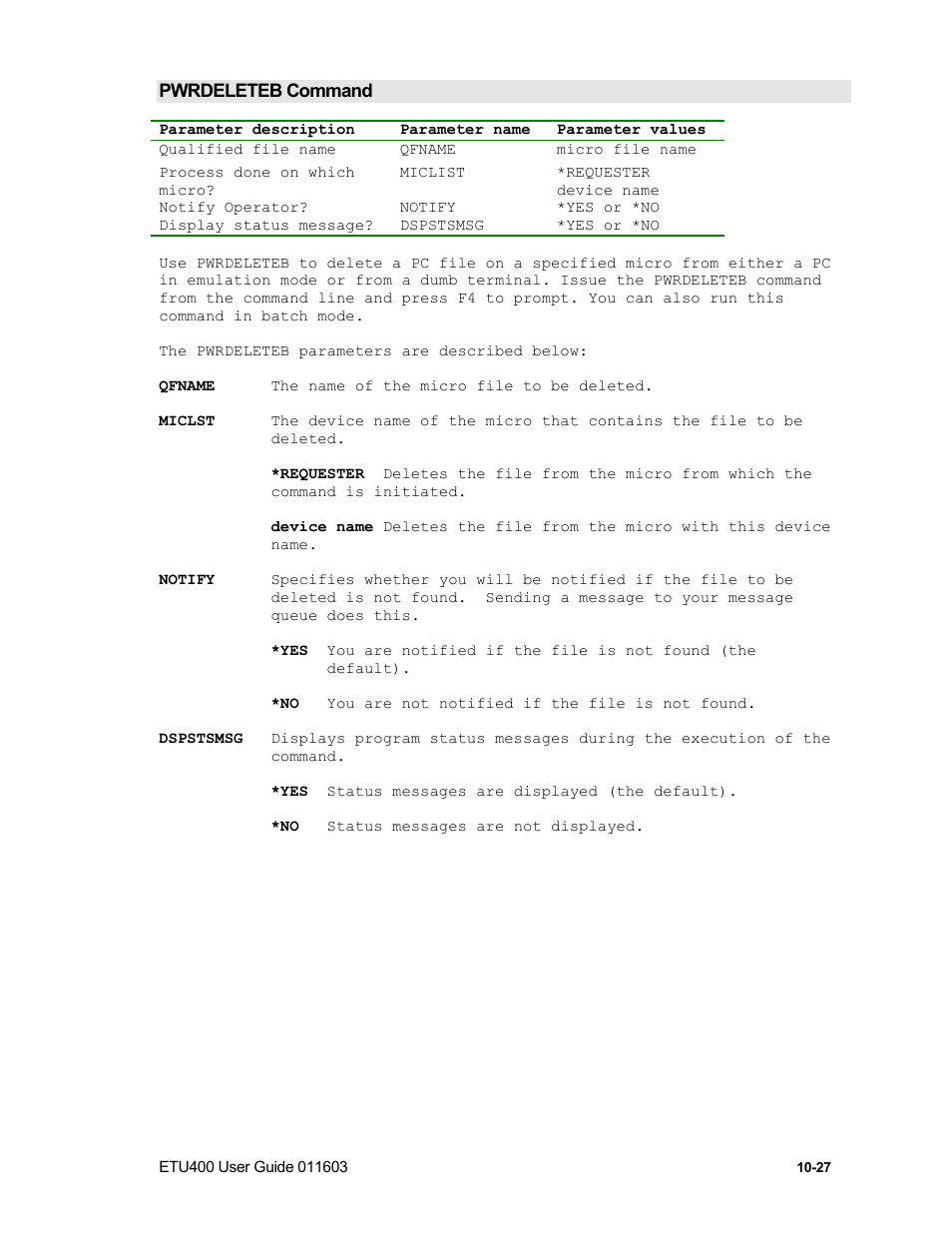 Pwrfrom3xb command | Nlynx ETU400 User Manual | Page 157 / 314
