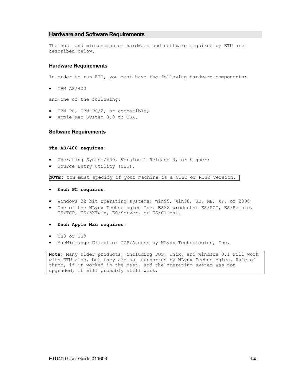 Hardware and software requirements, Hardware requirements, Software requirements | Nlynx ETU400 User Manual | Page 20 / 314