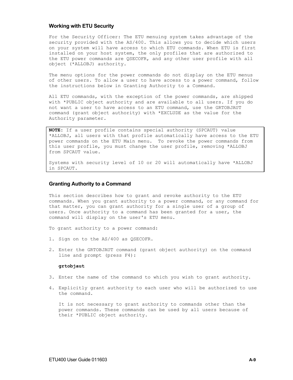 Revoking authority from a command, A-10 | Nlynx ETU400 User Manual | Page 200 / 314