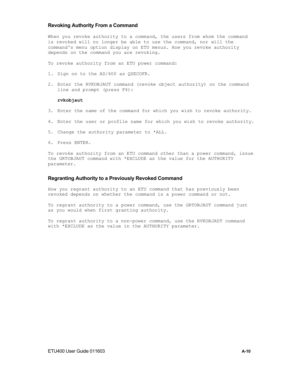 Securing devices on the as/400, A-11 | Nlynx ETU400 User Manual | Page 201 / 314