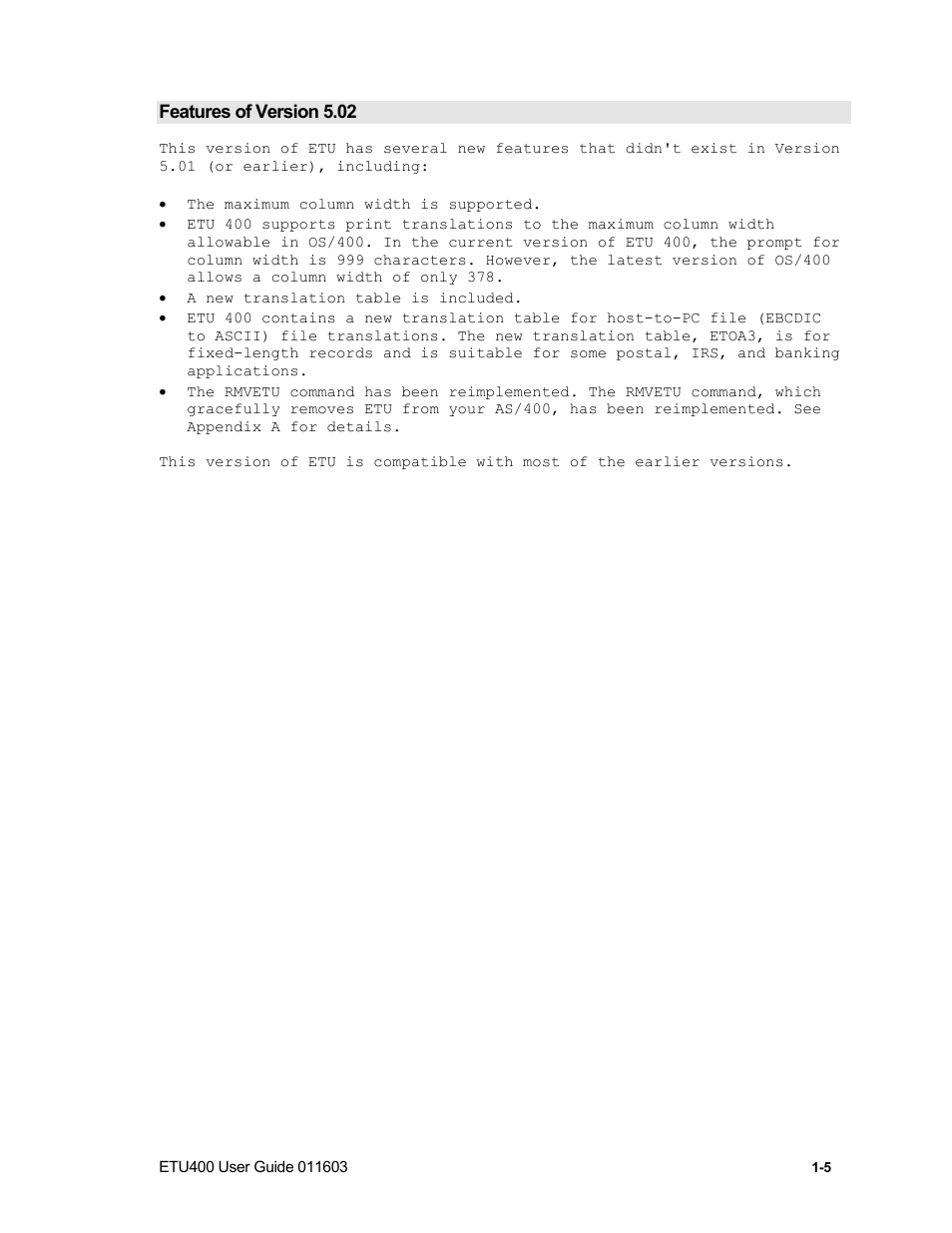 Features of version 5.02 | Nlynx ETU400 User Manual | Page 21 / 314