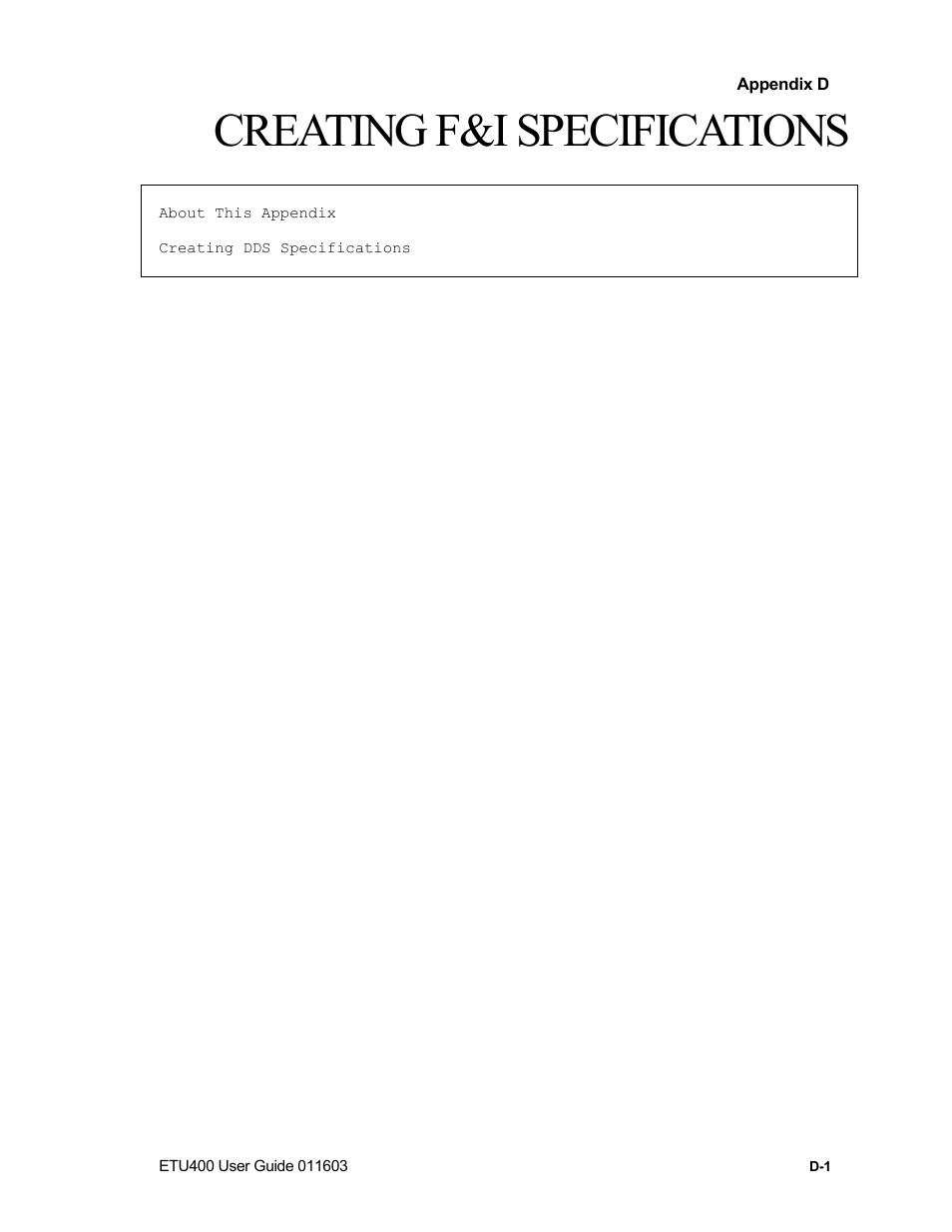 About this appendix, Creating f&i specifications | Nlynx ETU400 User Manual | Page 224 / 314
