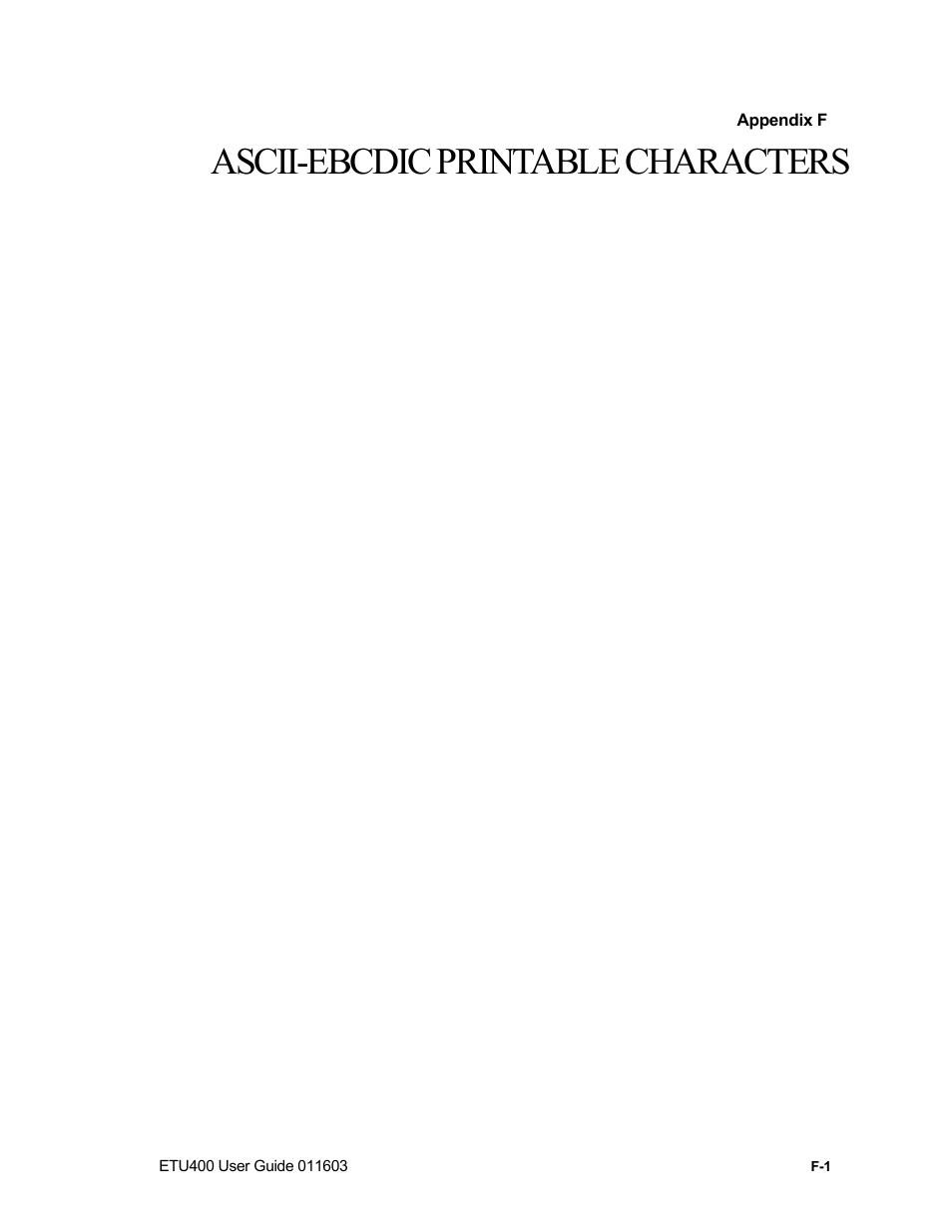 Ascii-ebcdic printable characters | Nlynx ETU400 User Manual | Page 264 / 314
