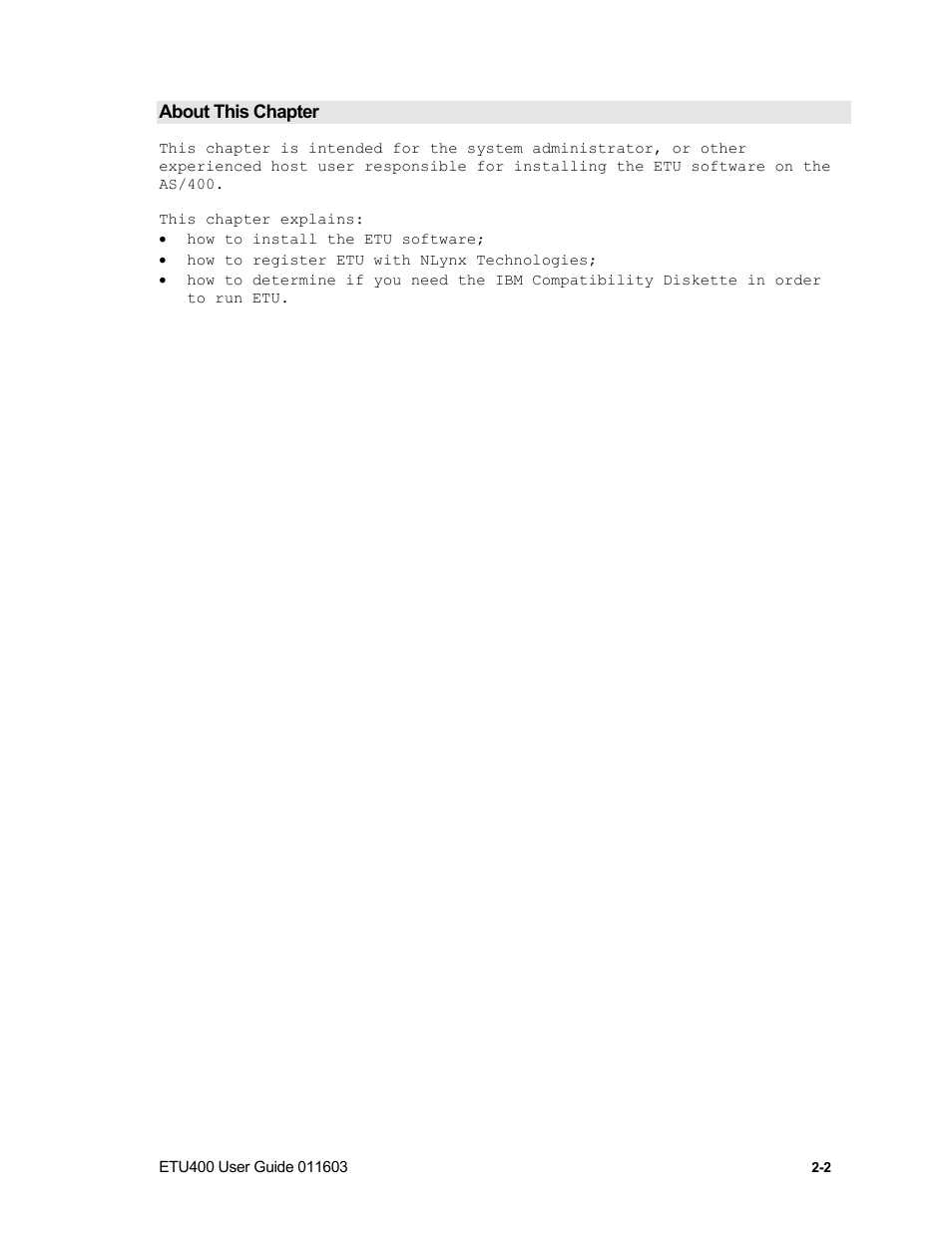 About this chapter | Nlynx ETU400 User Manual | Page 27 / 314