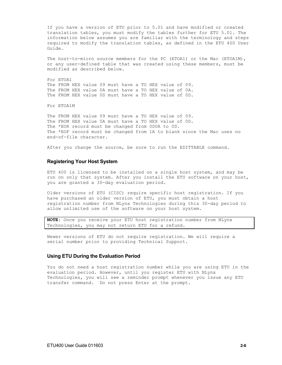 Obtaining your host registration number, Entering the registration code, Re-installing etu | Nlynx ETU400 User Manual | Page 31 / 314