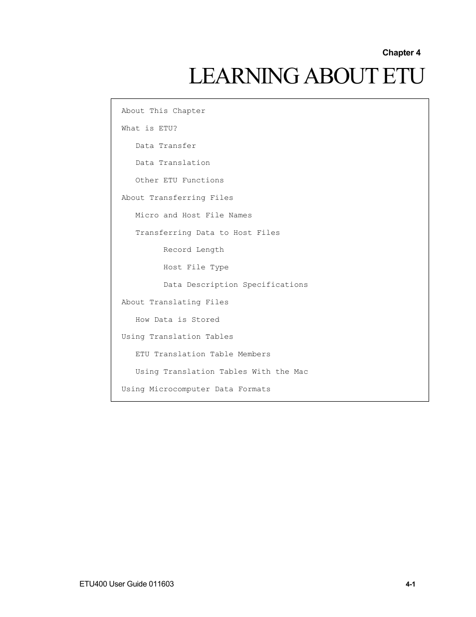 About this chapter, Learning about etu | Nlynx ETU400 User Manual | Page 47 / 314