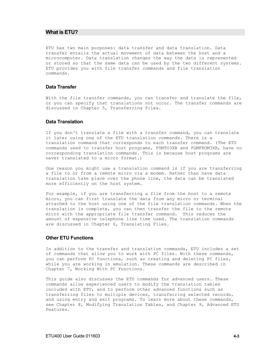 About transferring files, Micro and host file names | Nlynx ETU400 User Manual | Page 49 / 314