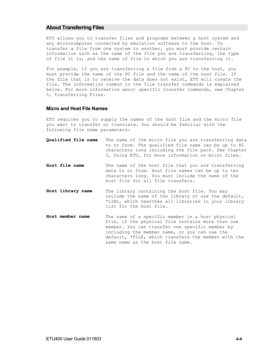 Transferring data to host files, Record length, Host file type | Nlynx ETU400 User Manual | Page 50 / 314