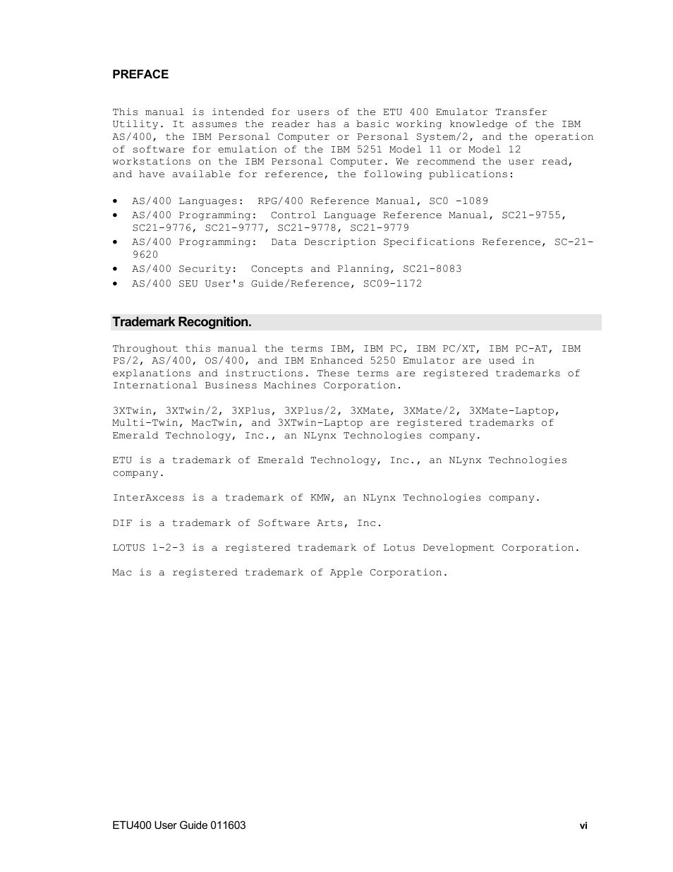Preface, Trademark recognition | Nlynx ETU400 User Manual | Page 6 / 314