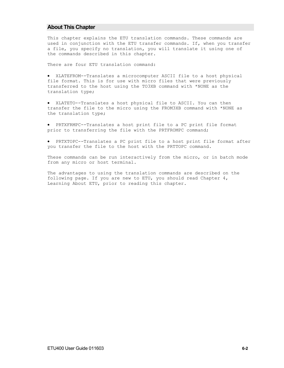 Why use the translation commands, Translation commands can run in batch mode, Translation commands reduce modem time | Nlynx ETU400 User Manual | Page 77 / 314
