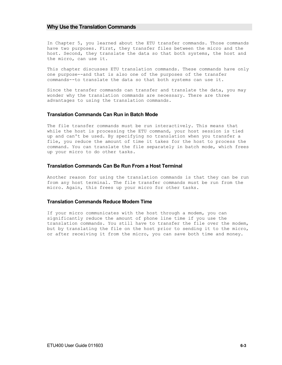 Translating data files, Translating a microcomputer file to a host format, The xlatefrom command | Nlynx ETU400 User Manual | Page 78 / 314
