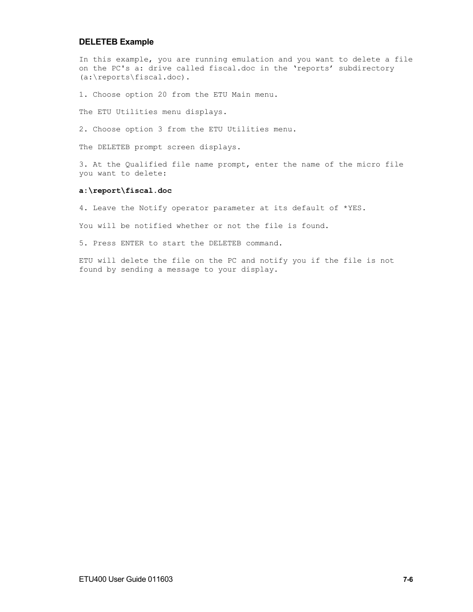 Test for the existence of a micro file, The testb command, Testb example | Nlynx ETU400 User Manual | Page 93 / 314