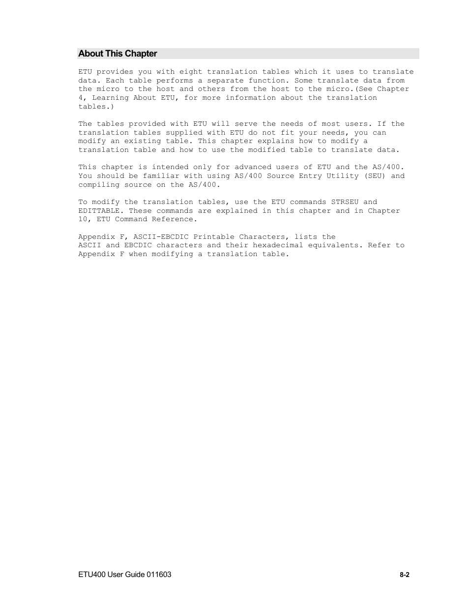 About translation tables | Nlynx ETU400 User Manual | Page 96 / 314