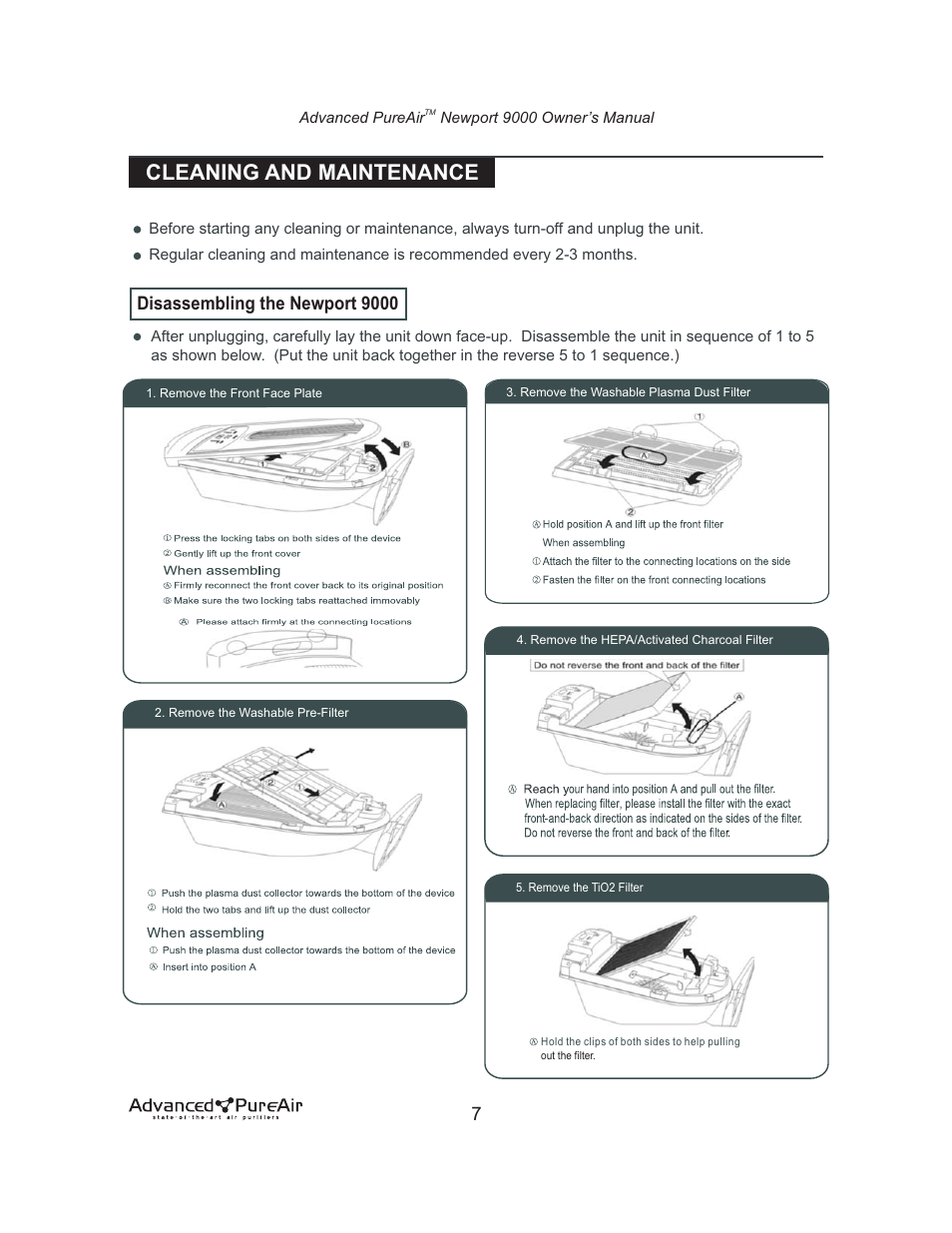 Cleaning and maintenance, Disassembling the newport 9000 | Nlynx NEWPORT 9000 User Manual | Page 8 / 16