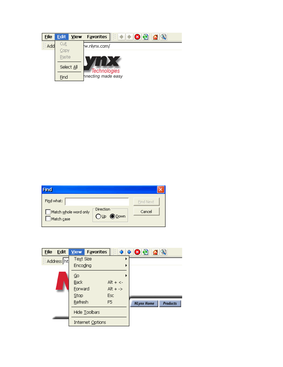 Edit menu options, Edit copy, Edit find window | View menu options | Nlynx MinIT6000 User Manual | Page 107 / 127