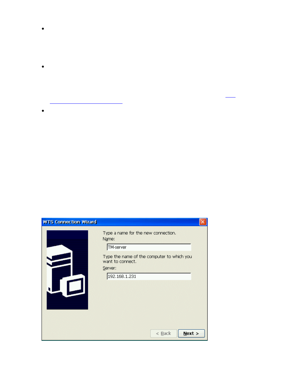 Create a rdp connection, Wts connection wizard, Reate a | Rdp c, Onnection | Nlynx MinIT6000 User Manual | Page 27 / 127