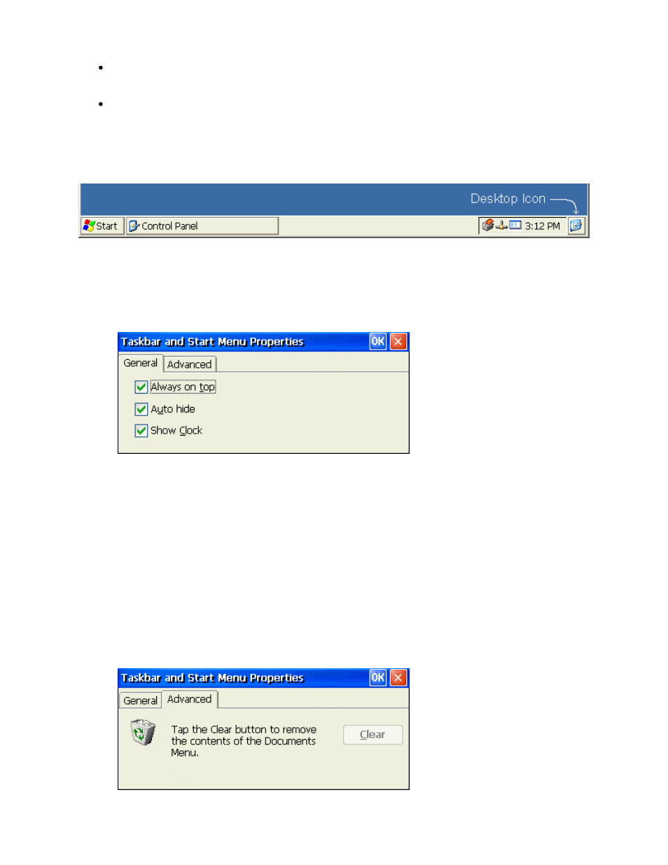 Jump to desktop from session or application window, Change taskbar settings, Always on top | Auto hide, Show clock, Ump to, Esktop from, Ession or, Pplication, Indow | Nlynx MinIT6000 User Manual | Page 43 / 127