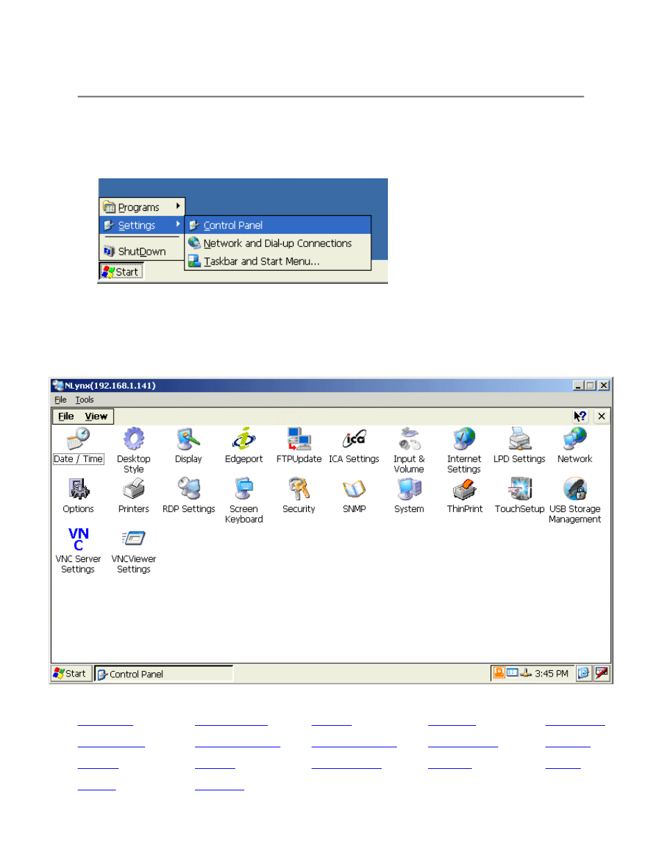 Configure terminal properties, Control panel, Bringing up the control panel | Control panel window, Ontrol, Anel | Nlynx MinIT6000 User Manual | Page 45 / 127