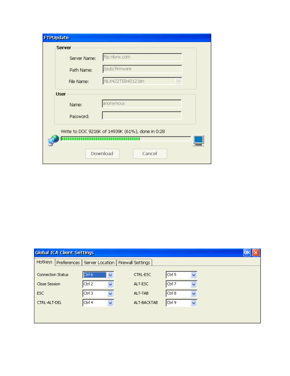 Download process information box, Ica setting, Hotkeys tab | Ica s, Etting, Ica settings | Nlynx MinIT6000 User Manual | Page 50 / 127