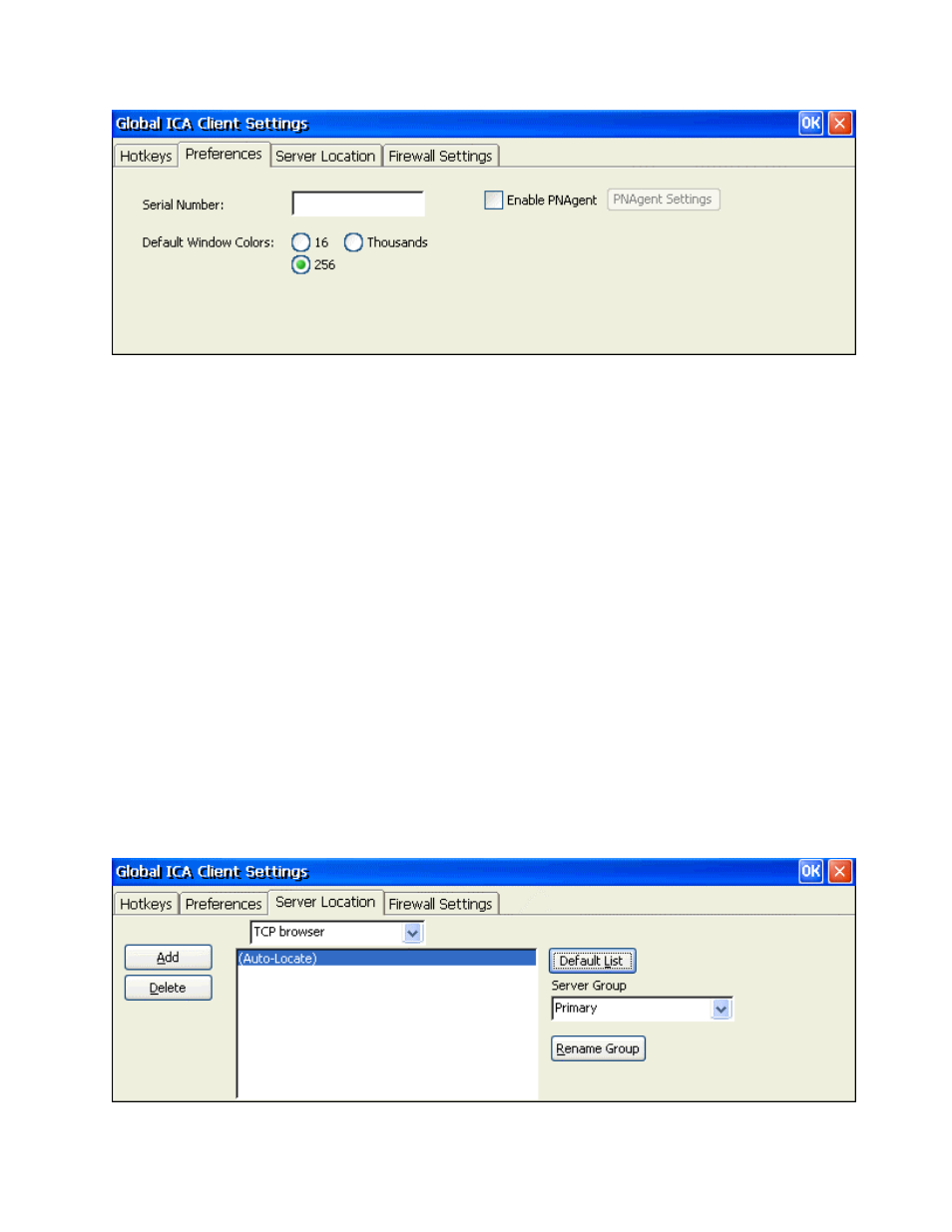 Preferences tab, Serial number, Default window colors | Enable pnagent, Server location tab | Nlynx MinIT6000 User Manual | Page 52 / 127