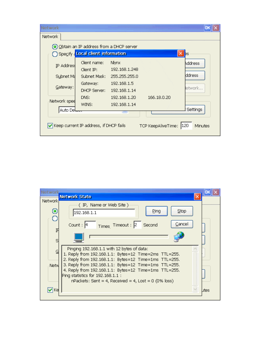 Ping ip address, Advanced network | Nlynx MinIT6000 User Manual | Page 60 / 127