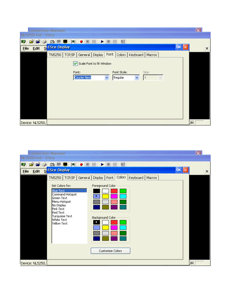 Font tab, Colors tab | Nlynx MinIT6000 User Manual | Page 84 / 127