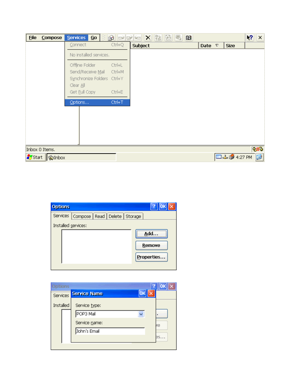 Email client window, Setup mail service, Etup | Ervice | Nlynx MinIT6000 User Manual | Page 89 / 127
