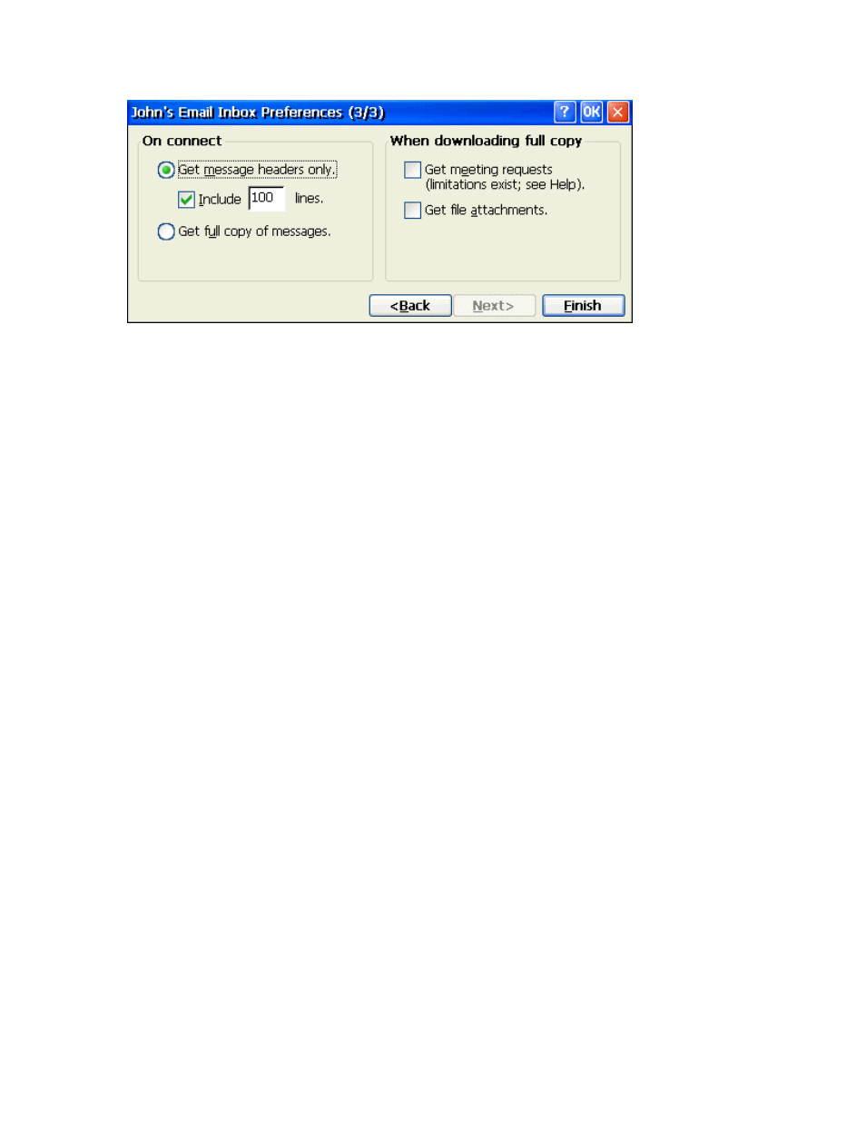 Get message headers only, Include <number> lines, Get full copy of messages | Get meeting requests (pop3 only), Get file attachments (pop3 only) | Nlynx MinIT6000 User Manual | Page 92 / 127