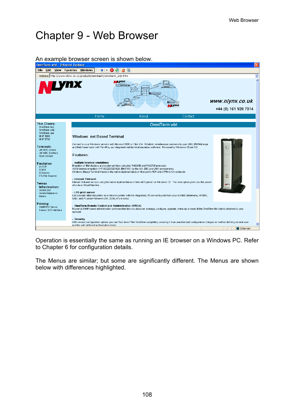 Web browser, Chapter 9 - web browser | Nlynx OMNITERM WBT 2.1.0E User Manual | Page 111 / 131