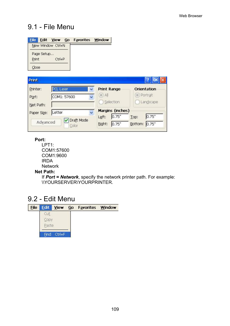 File menu, Edit menu, 1 - file menu 9.2 - edit menu | 1 - file menu, 2 - edit menu | Nlynx OMNITERM WBT 2.1.0E User Manual | Page 112 / 131