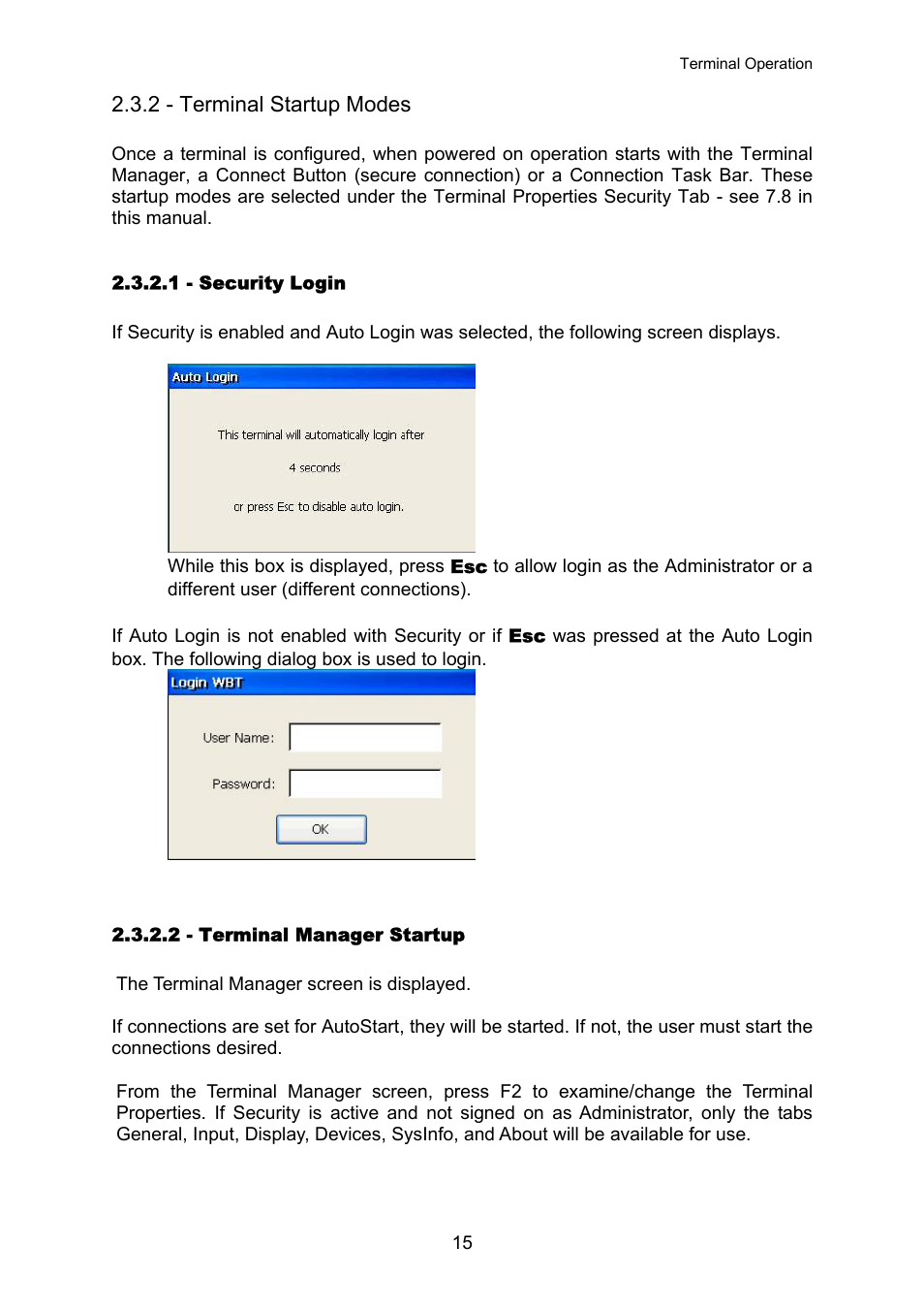Terminal startup modes, Security login, Terminal manager startup | 2 - terminal startup modes | Nlynx OMNITERM WBT 2.1.0E User Manual | Page 18 / 131
