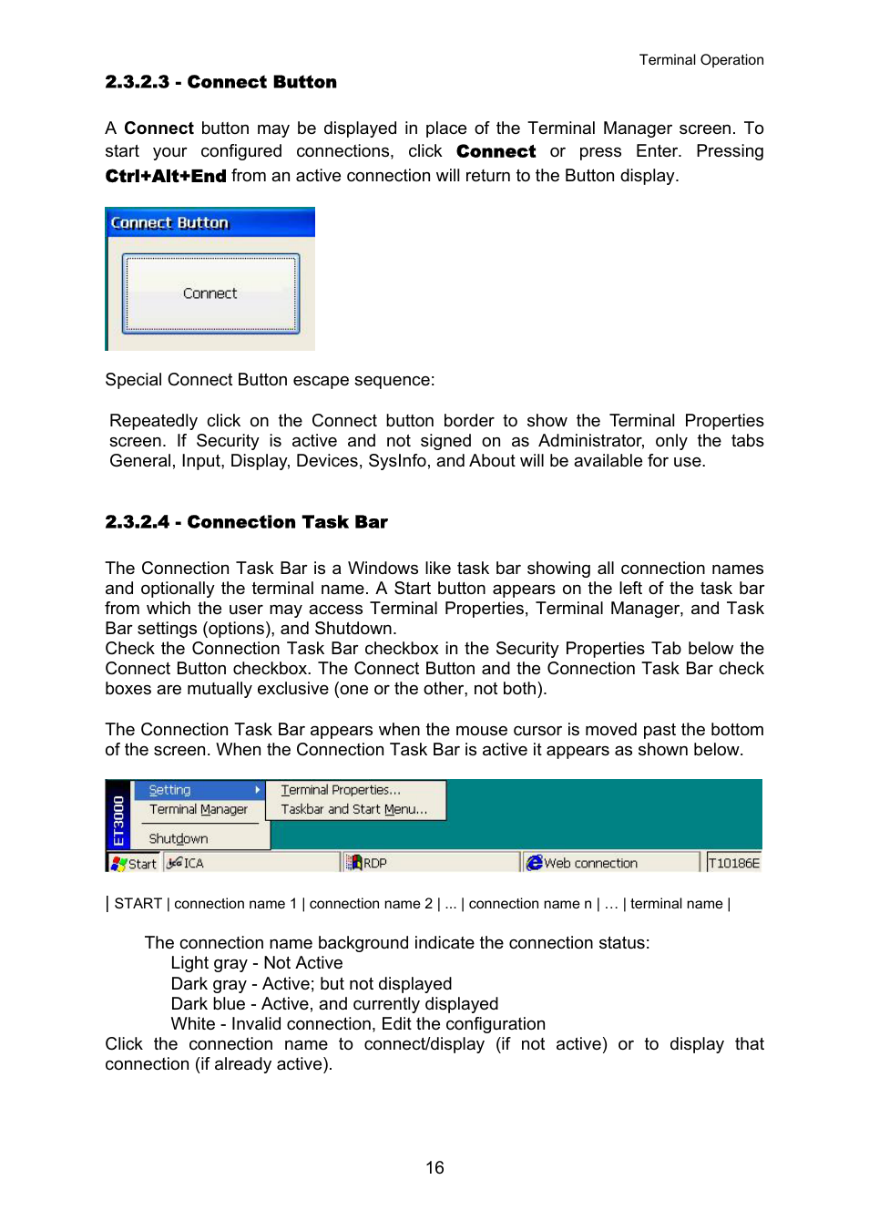 Connect button, Connection task bar | Nlynx OMNITERM WBT 2.1.0E User Manual | Page 19 / 131