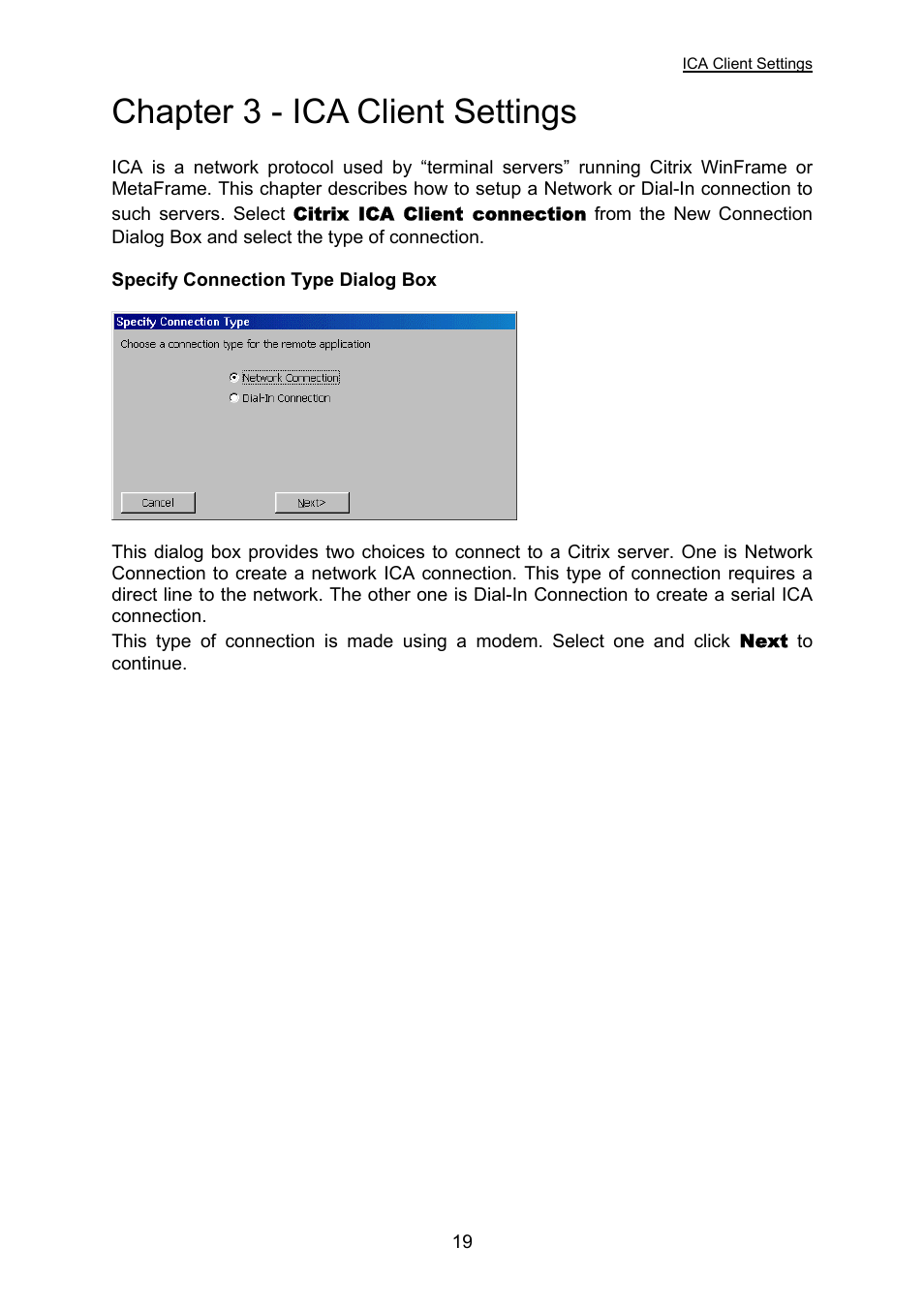 Ica client settings, Chapter 3 - ica client settings | Nlynx OMNITERM WBT 2.1.0E User Manual | Page 22 / 131