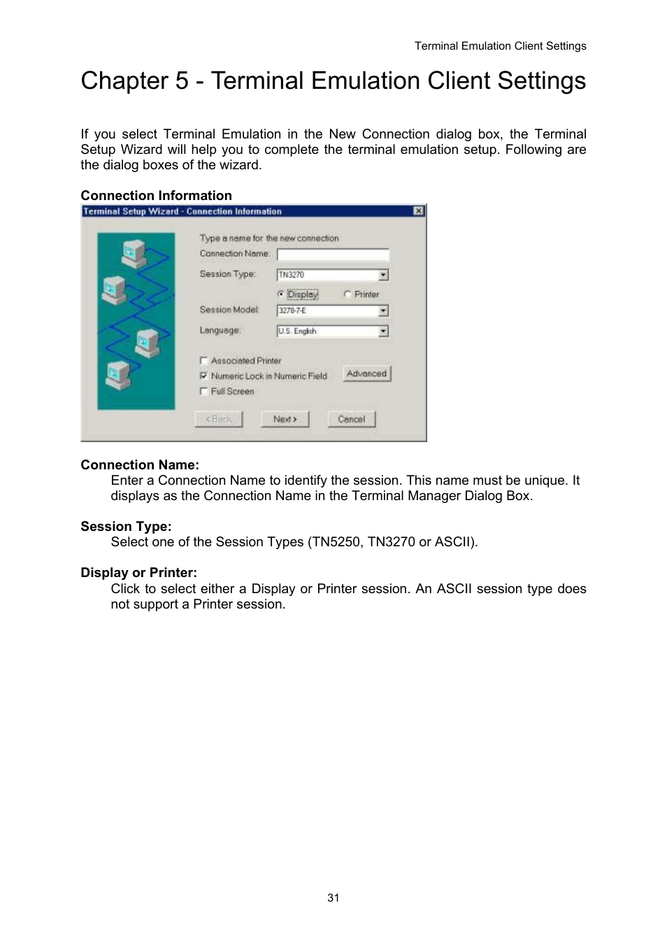 Terminal emulation client settings, Chapter 5 - terminal emulation client settings | Nlynx OMNITERM WBT 2.1.0E User Manual | Page 34 / 131