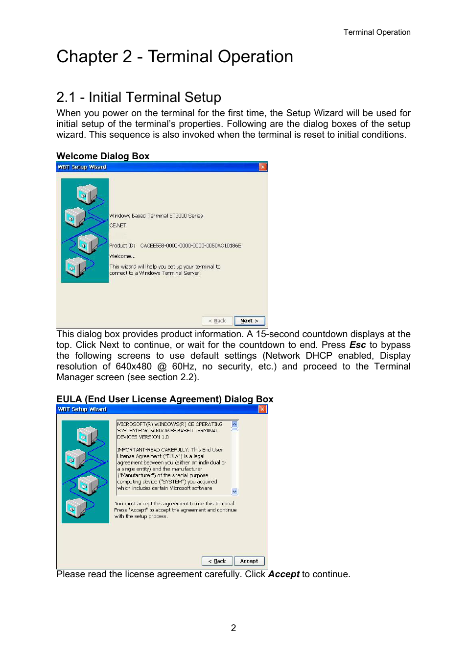 Terminal operation, Initial terminal setup, Chapter 2 - terminal operation | 1 - initial terminal setup | Nlynx OMNITERM WBT 2.1.0E User Manual | Page 5 / 131
