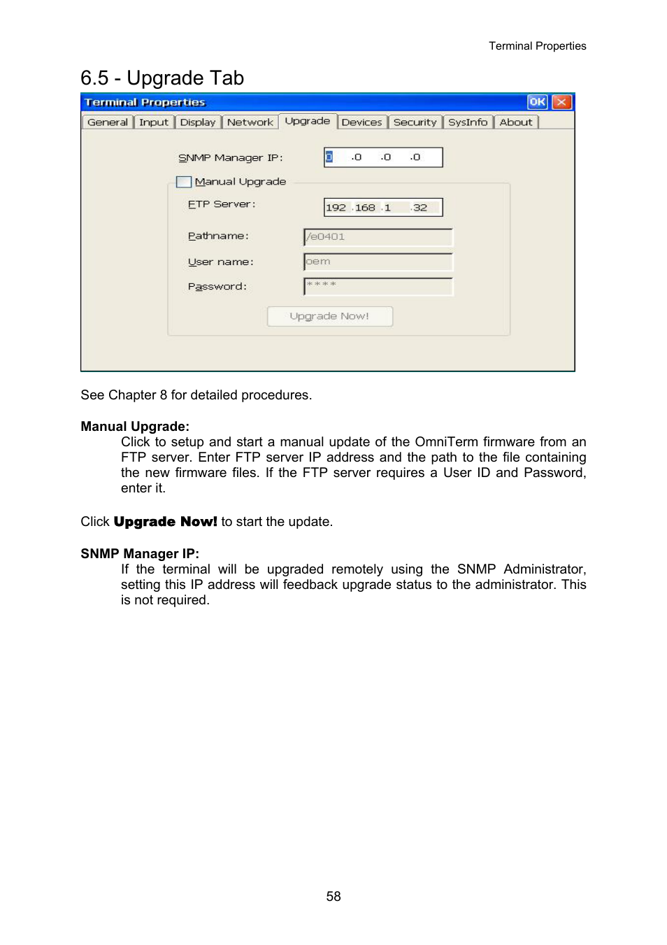 Upgrade tab, 5 - upgrade tab | Nlynx OMNITERM WBT 2.1.0E User Manual | Page 61 / 131