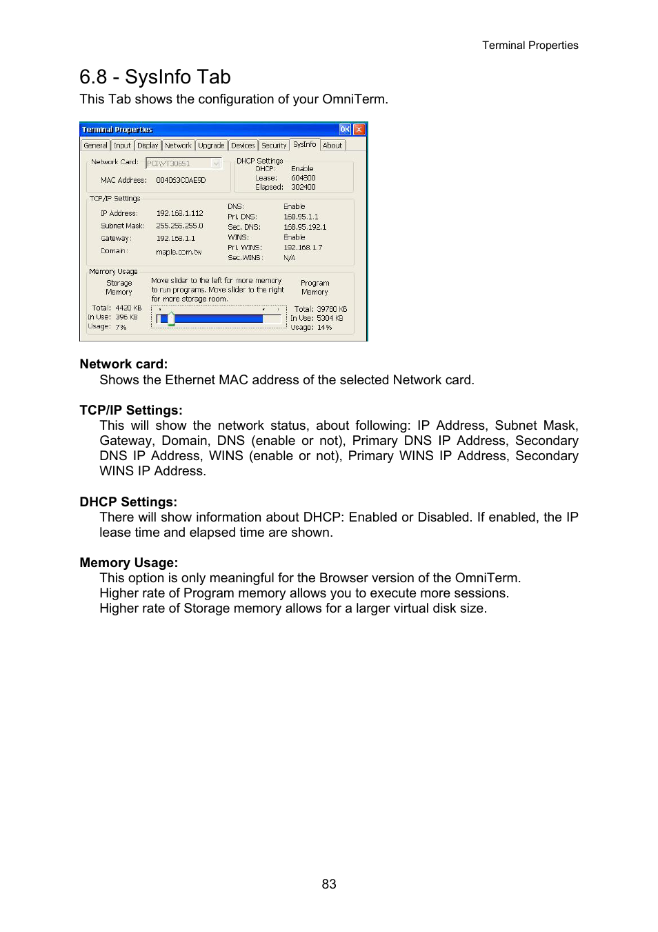 Sysinfo tab, 8 - sysinfo tab | Nlynx OMNITERM WBT 2.1.0E User Manual | Page 86 / 131