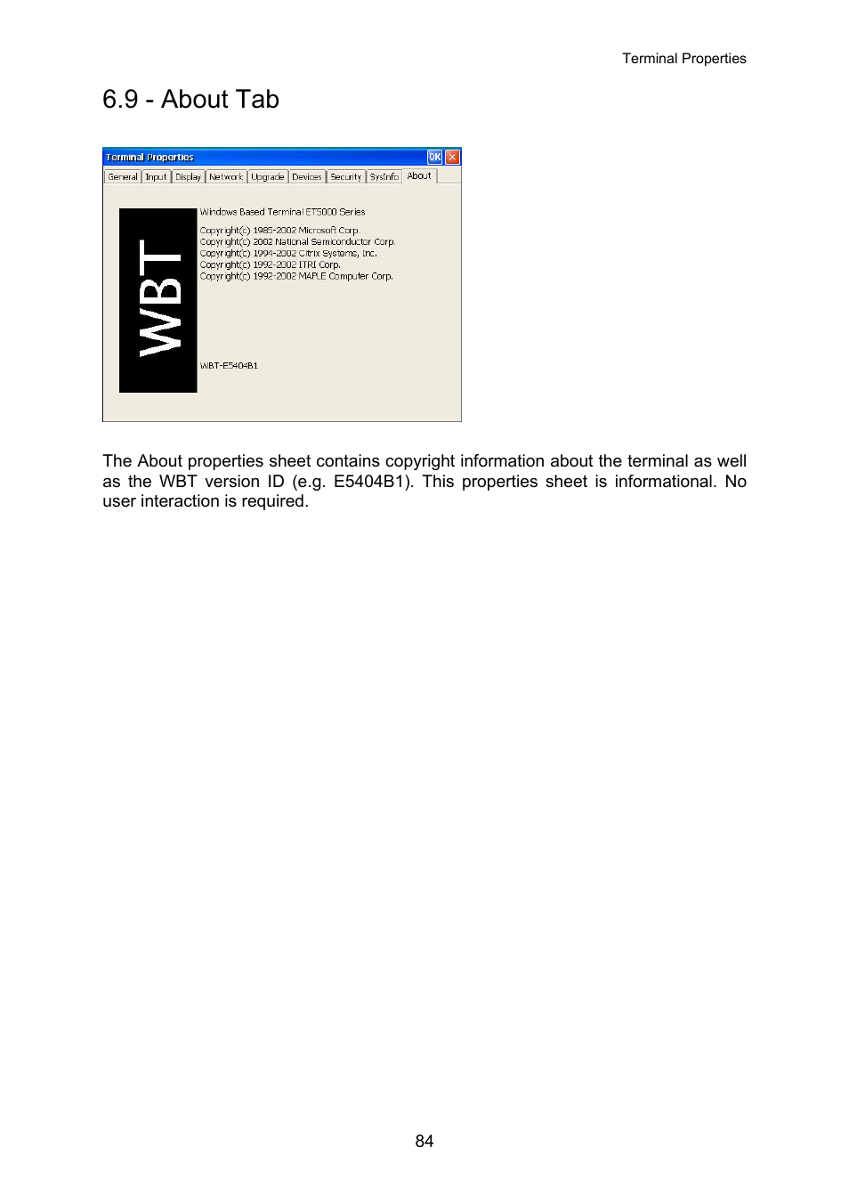 About tab, 9 - about tab | Nlynx OMNITERM WBT 2.1.0E User Manual | Page 87 / 131