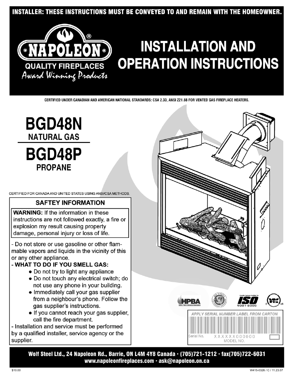 Napoleon Fireplaces BGD48P User Manual | 28 pages