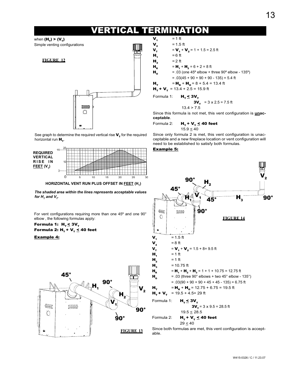 Vertical termination, 90° h, 45° v | 90° v | Napoleon Fireplaces BGD48P User Manual | Page 13 / 28