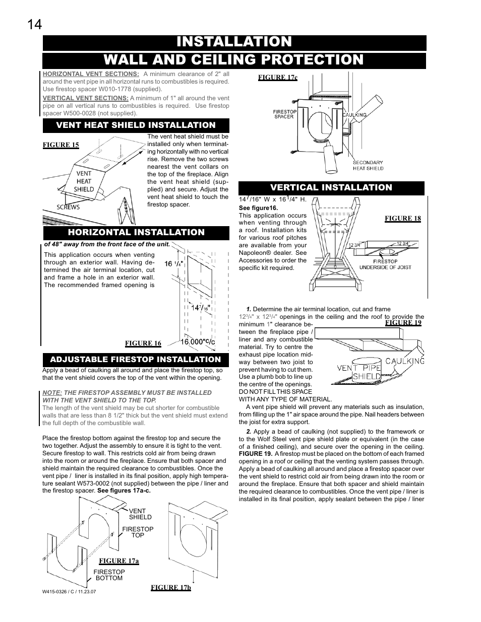 Installation wall and ceiling protection, Horizontal installation vertical installation | Napoleon Fireplaces BGD48P User Manual | Page 14 / 28