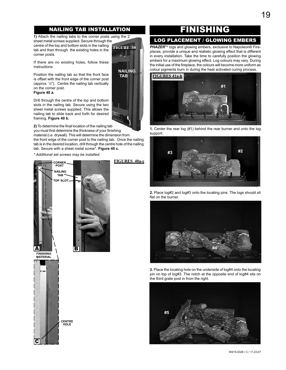 Finishing, Nailing tab installation | Napoleon Fireplaces BGD48P User Manual | Page 19 / 28