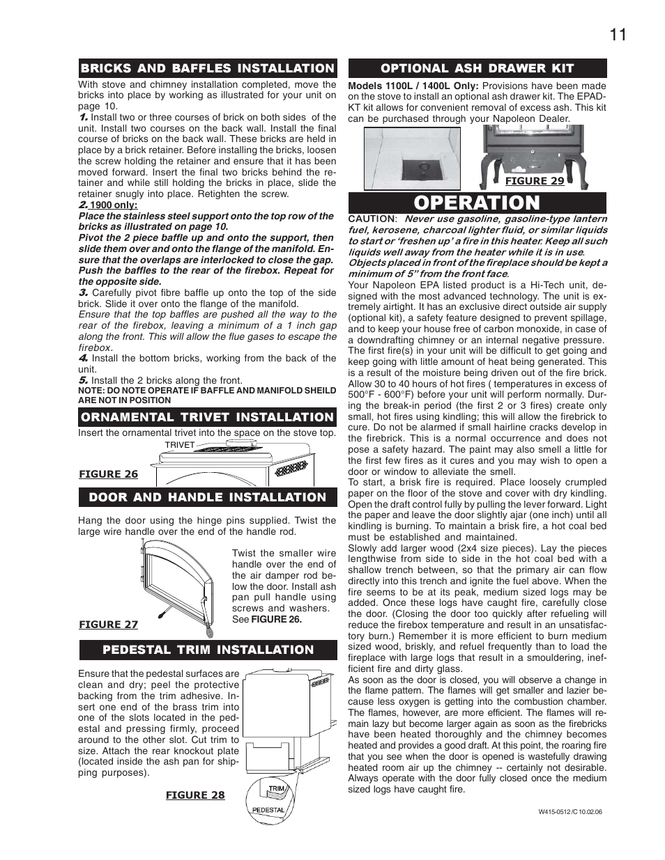 Operation | Napoleon Fireplaces EPA1100 User Manual | Page 11 / 20