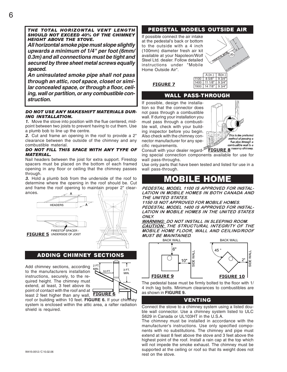 Mobile home, Wall pass-through | Napoleon Fireplaces EPA1100 User Manual | Page 6 / 20