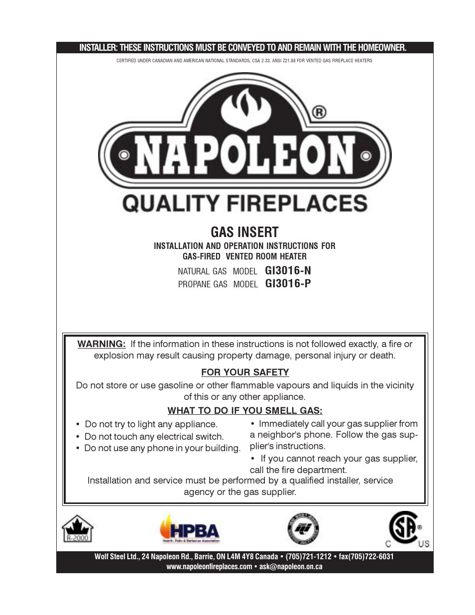 Napoleon Fireplaces GI3016-N User Manual | 16 pages