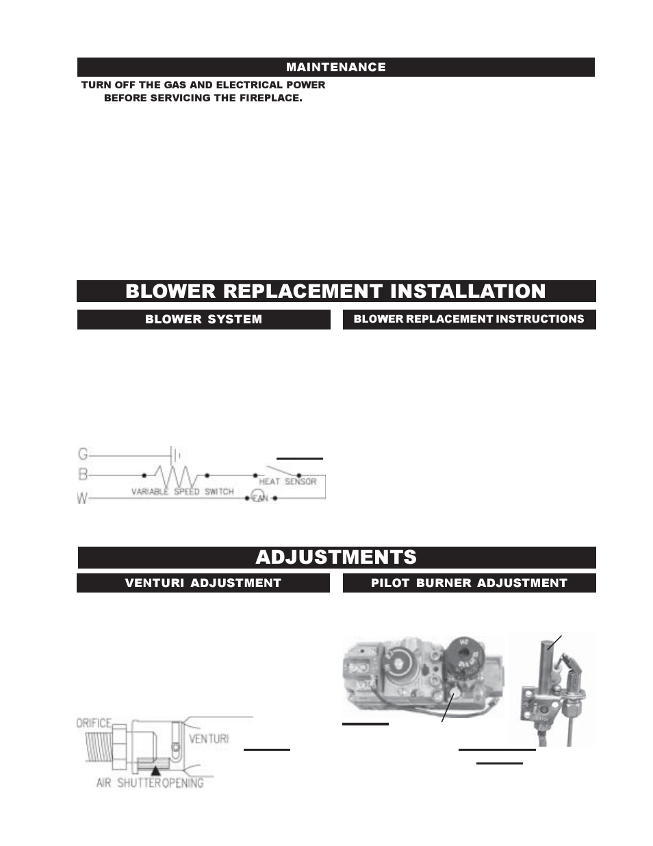 Blower replacement installation, Adjustments | Napoleon Fireplaces GI3016-N User Manual | Page 11 / 16