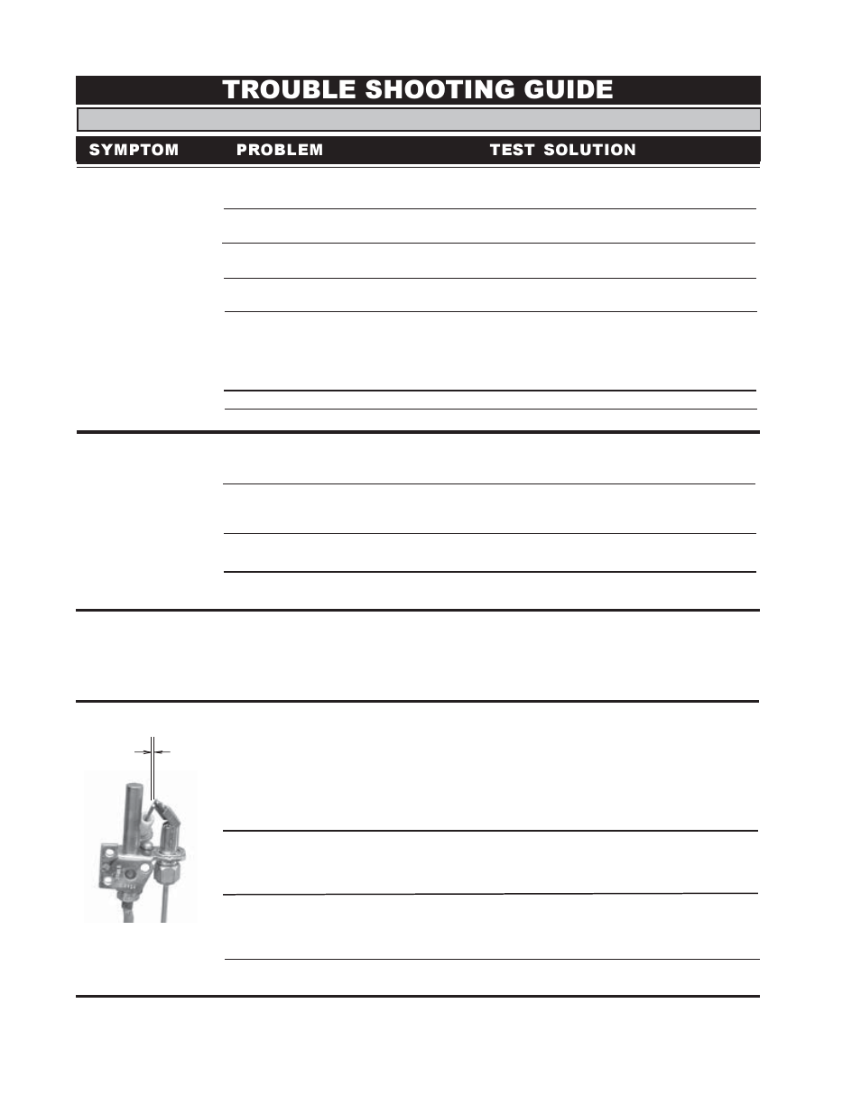 Trouble shooting guide, Symptom problem test solution | Napoleon Fireplaces GI3016-N User Manual | Page 14 / 16